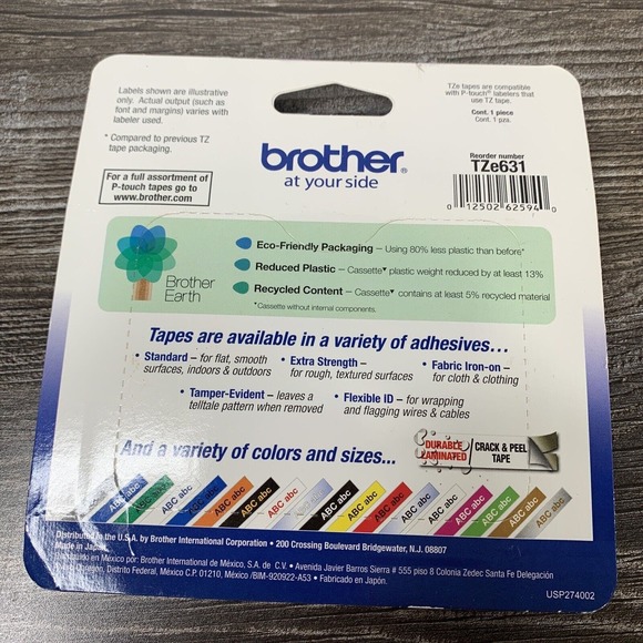 Brother Tze631 Adhesive Tz Tape (R) Cartridge 0.47"X26-1/5Ft., Black/Yellow - Picture 2 of 2